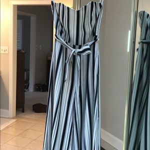 H&M strapless navy blue and white jumpsuit